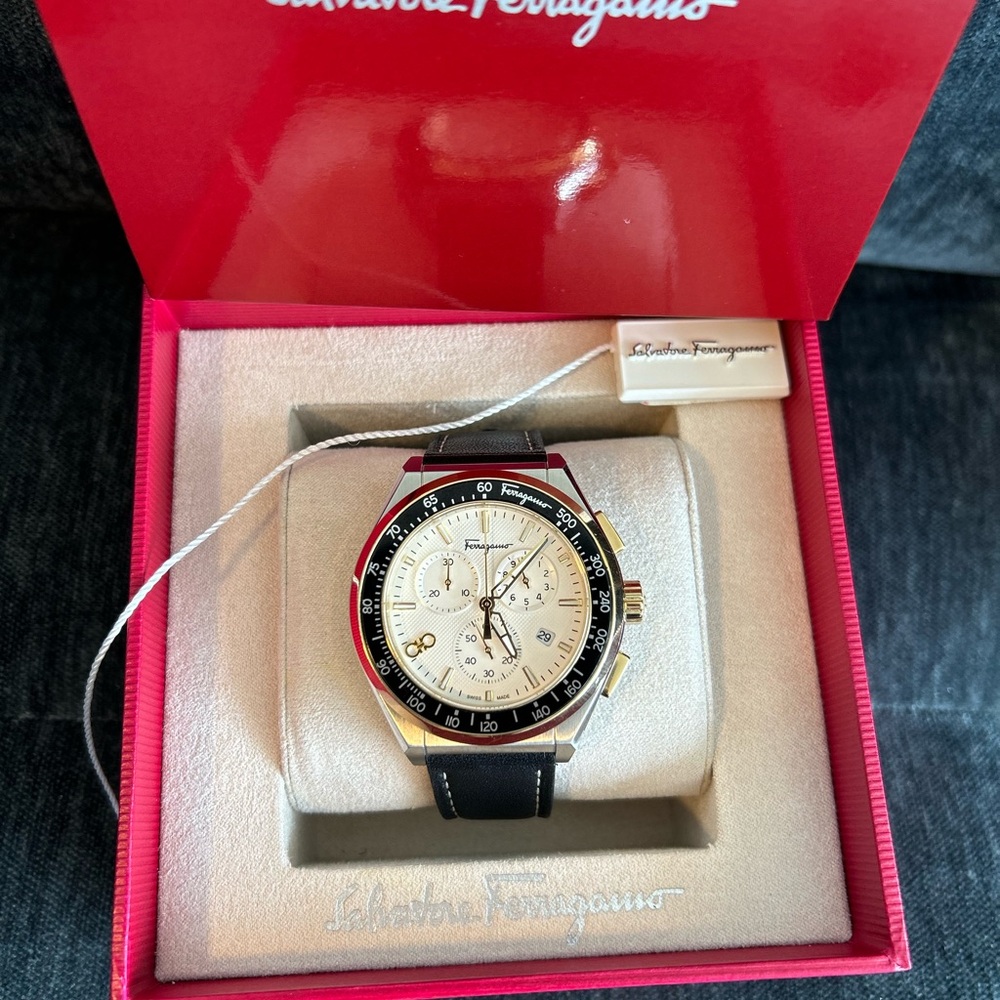 Salvatore Ferragamo black leather strap silver and gold used only once